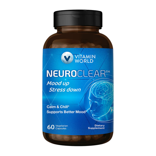 Vitamin World NeuroClear Mood Up-Stress Down, 60 capsules, front of bottle
