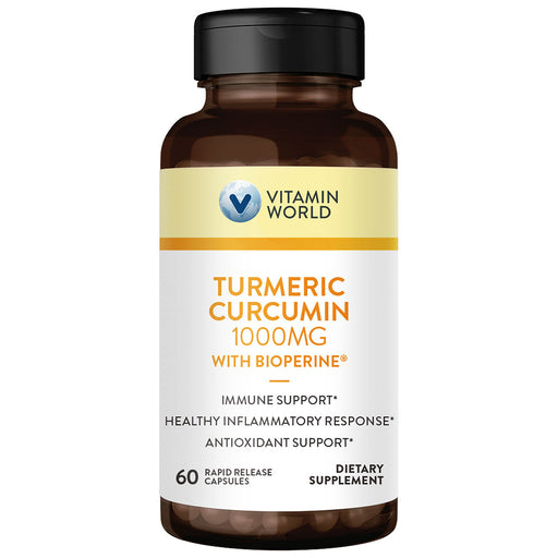 Vitamin World Turmeric Curcumin 1000 mg with BioPerine, 60 capsules, front of bottle