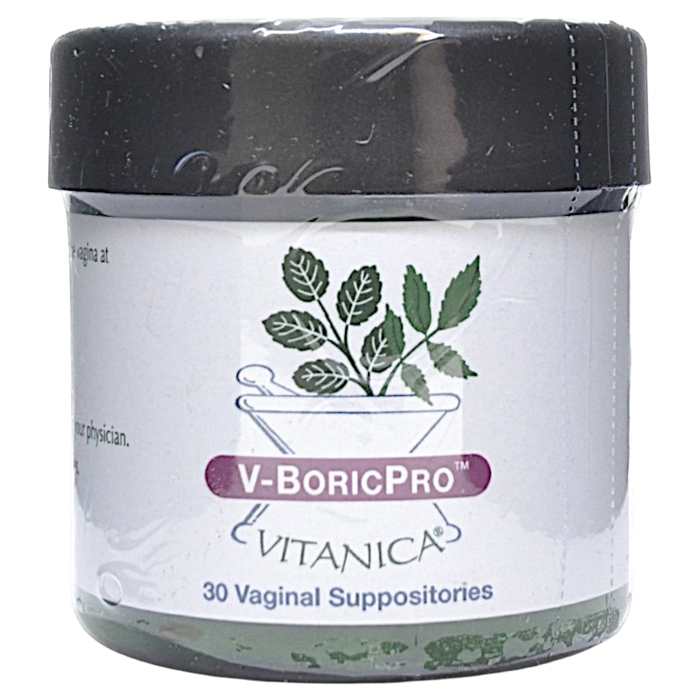 Vitanica V-BoricPro, 30 vaginal suppositories, front of jar