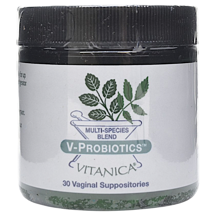 Vitanica V-Probiotics, 30 suppositories, front of jar