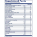 Supplement facts label with detailed nutritional information on a blue background