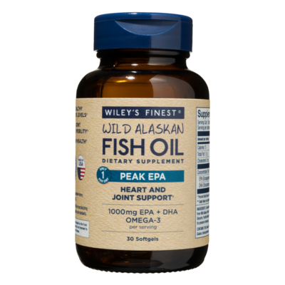Wiley's Finest Wild Alaskan Fish Oil Peak EPA, 30 softgels, front of bottle