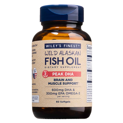 Wiley's Finest Wild Alaskan Peak DHA, 60 softgels, front of bottle
