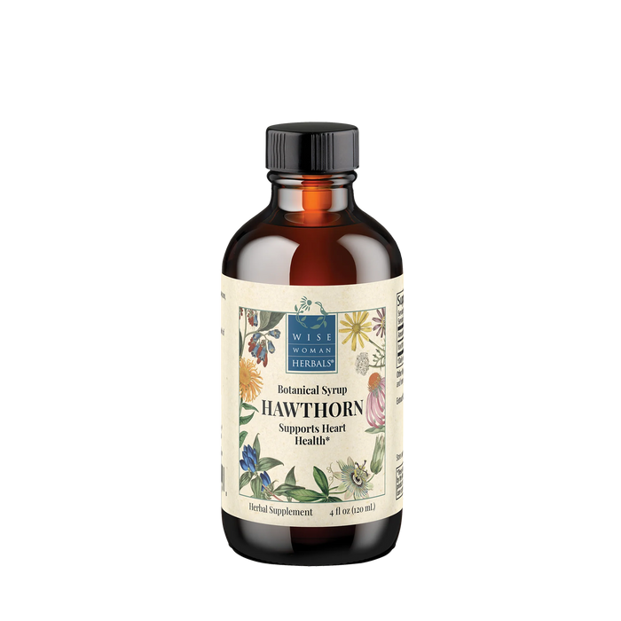 Wise Woman Herbals Hawthorn Botanical Syrup, 4 fl oz, front of bottle