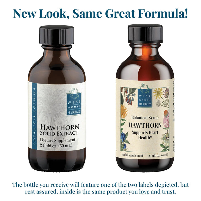 Wise Woman Herbals Hawthorn Botanical Syrup, old and new bottle designs