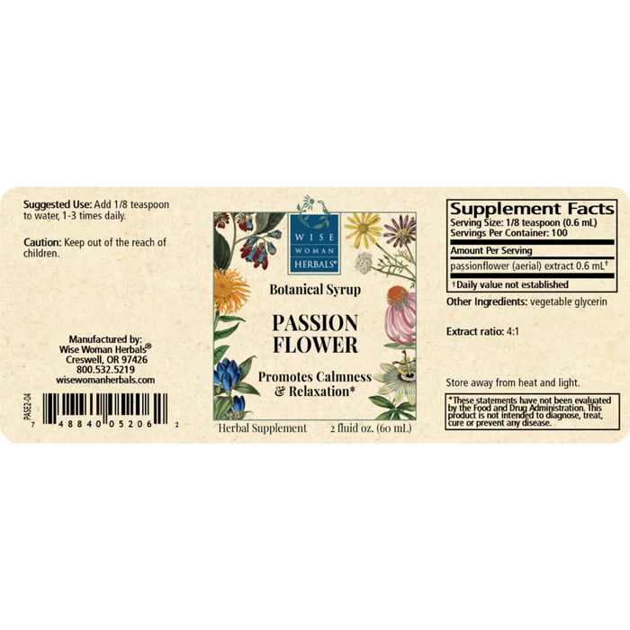 Wise Woman Herbals Passionflower Calm & Relaxation 2 fl oz full label