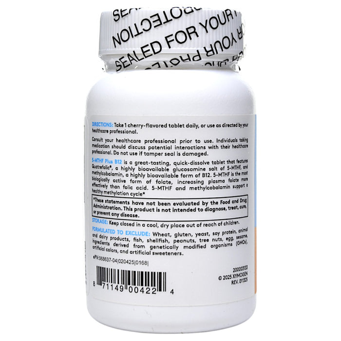 Xymogen 5-MTHF Plus B12 Cherry 30 tablets directions label