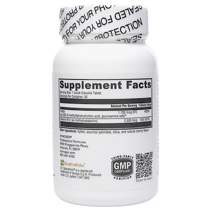 Xymogen 5-MTHF Plus B12 Cherry 30 tablets supplement facts label