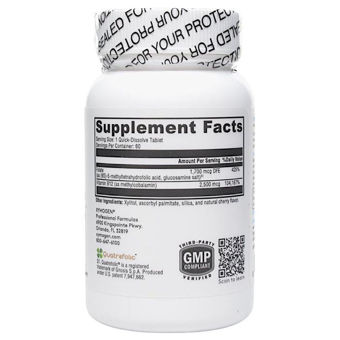 Xymogen 5-MTHF Plus B12 Cherry 60 tablets supplement facts label