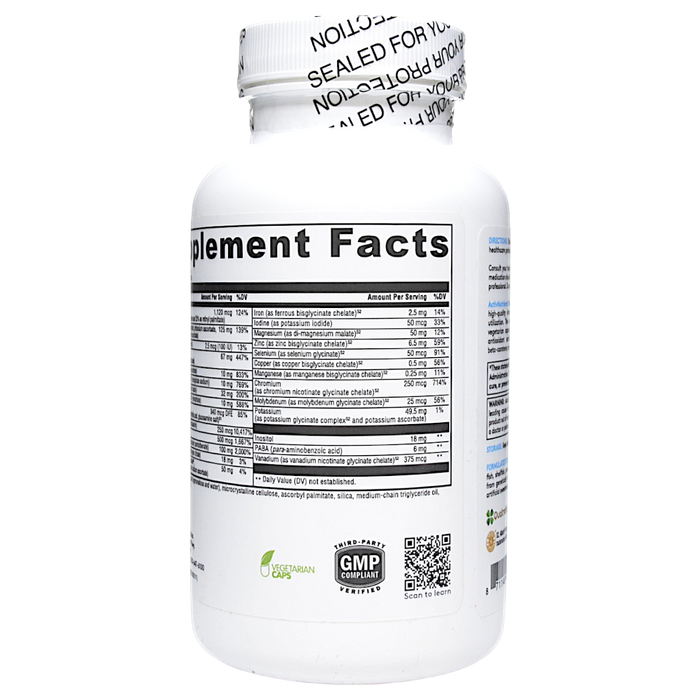 Xymogen ActivNutrients 120 capsules supplement facts label, continued