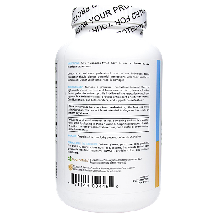 Xymogen ActivNutrients 240 capsules directions label