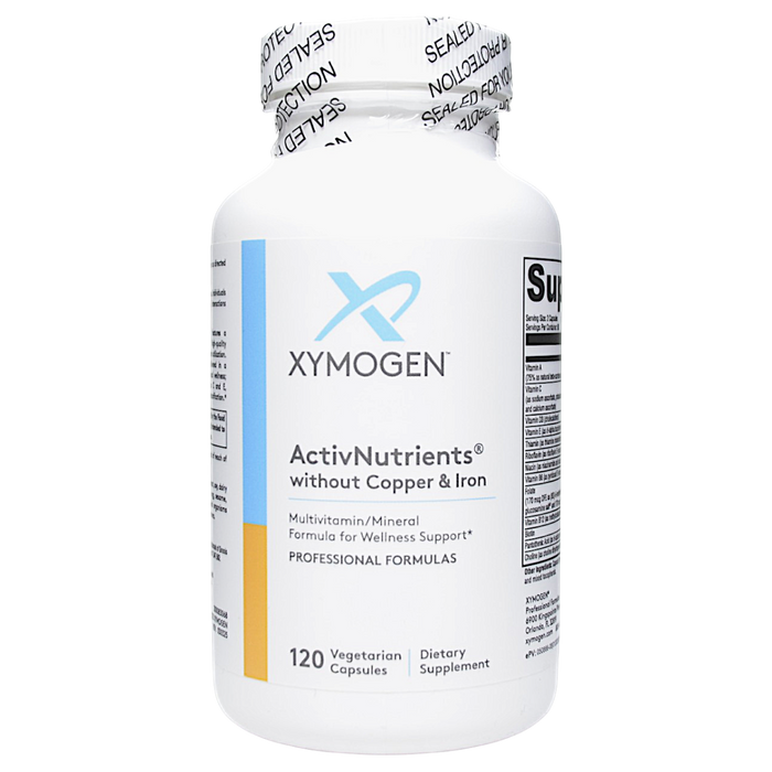 Xymogen ActivNutrients without Copper & Iron, 120 capsules, front of bottle