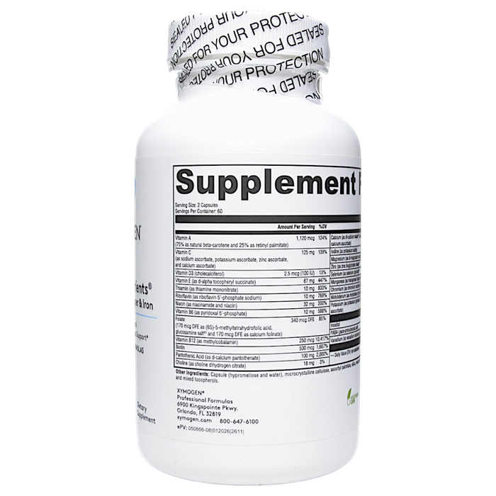 Xymogen ActivNutrients without Copper & Iron 120 capsules supplement facts label