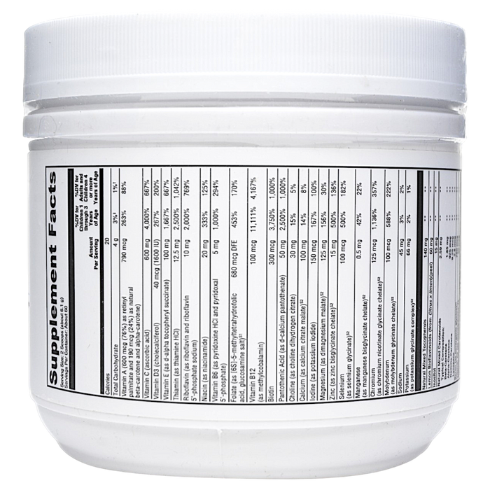 Xymogen ActivNutrients without Copper & Iron Multivitamin Powder Fruit Punch 60 servings supplement facts label