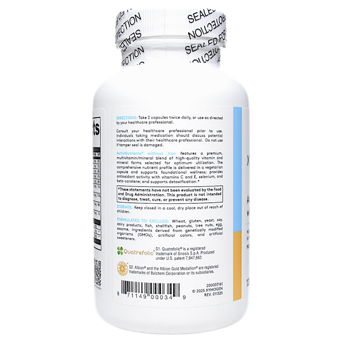 Xymogen ActivNutrients without Iron 120 capsules directions label