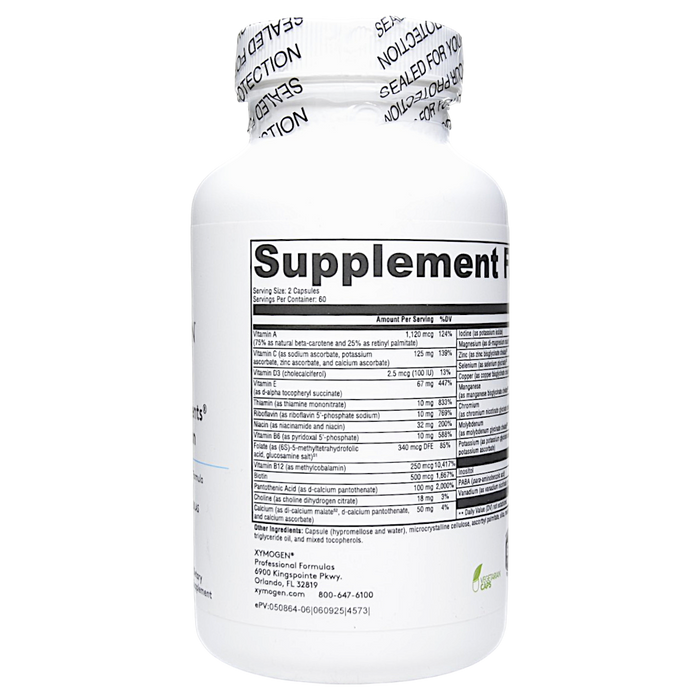 Xymogen ActivNutrients without Iron 120 capsules supplement facts label