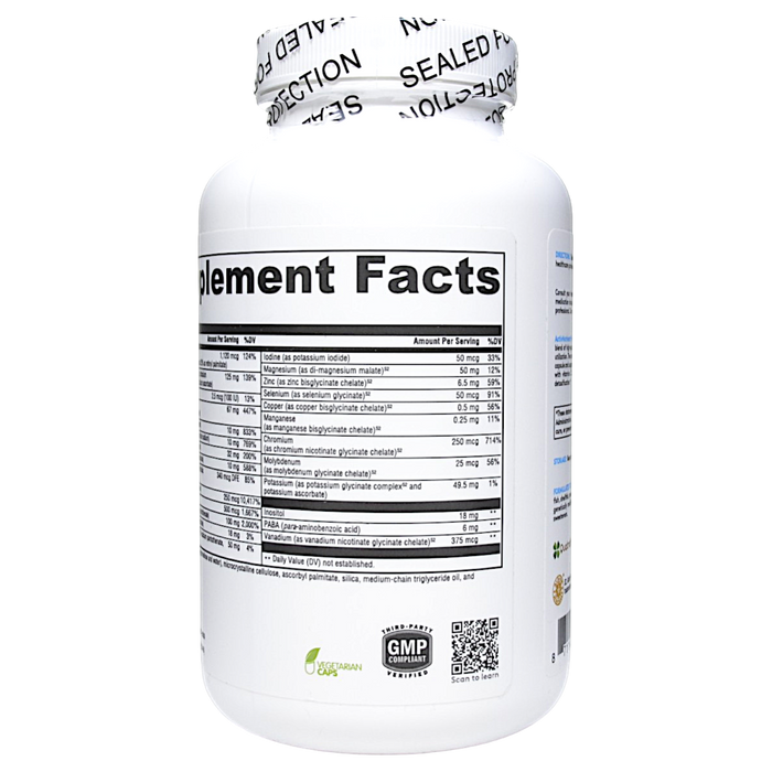 Xymogen ActivNutrients without Iron 240 capsules supplement facts label, continued