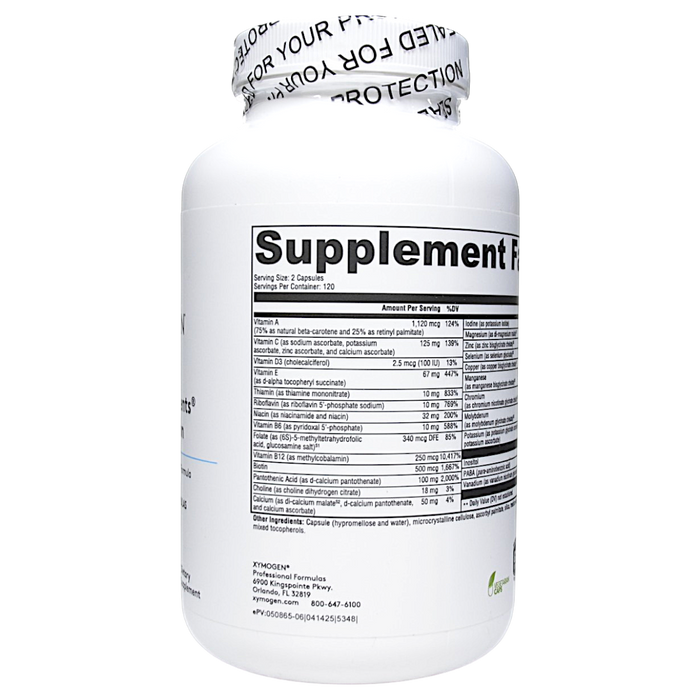 Xymogen ActivNutrients without Iron 240 capsules supplement facts label