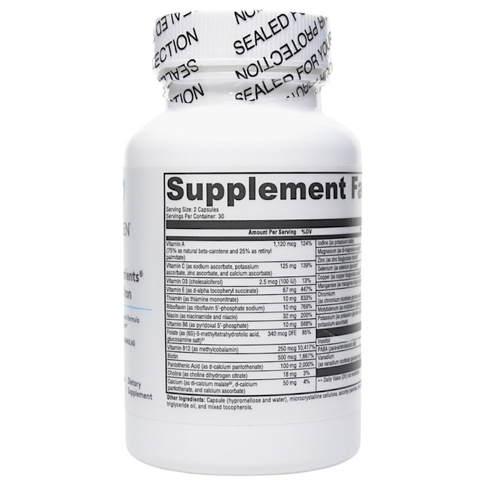 Xymogen ActivNutrients without Iron 60 capsules supplement facts label