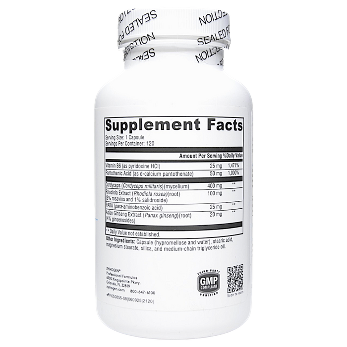 Xymogen Adrenal Essence 120 capsules supplement facts label