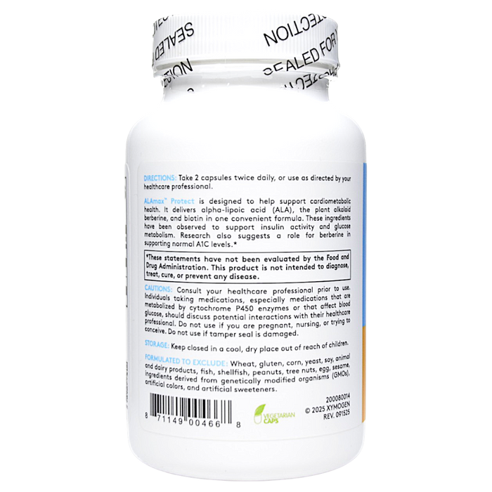 Xymogen ALAmax Protect 120 capsules directions label