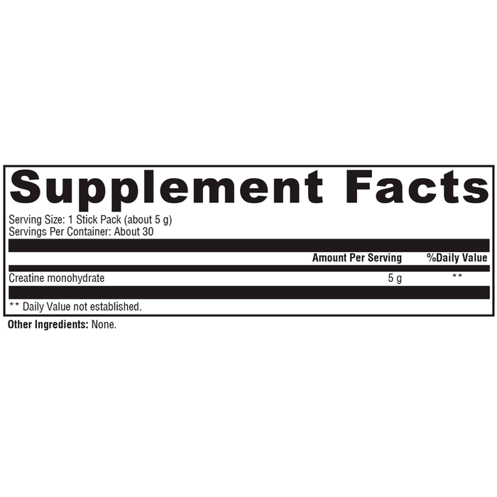 Xymogen Athletix Creatine 30 stick packs supplement facts label