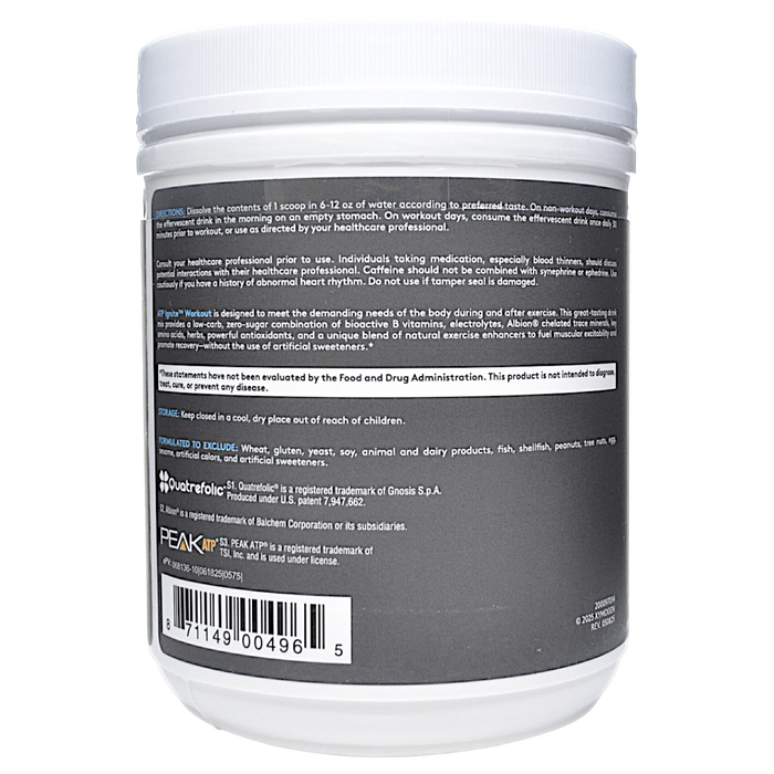 Xymogen ATP Ignite Workout Mixed Berry powder 30 servings directions label