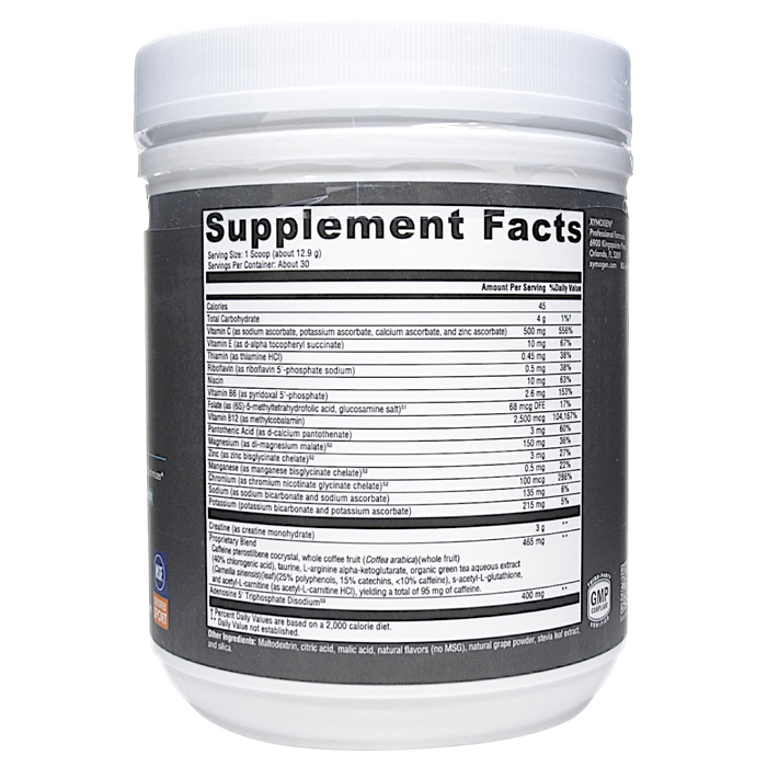Xymogen ATP Ignite Workout Mixed Berry powder 30 servings supplement facts label