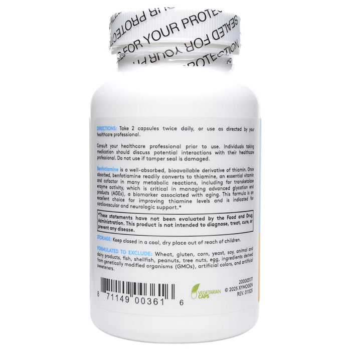 Xymogen Benfotiamine 120 capsules directions label