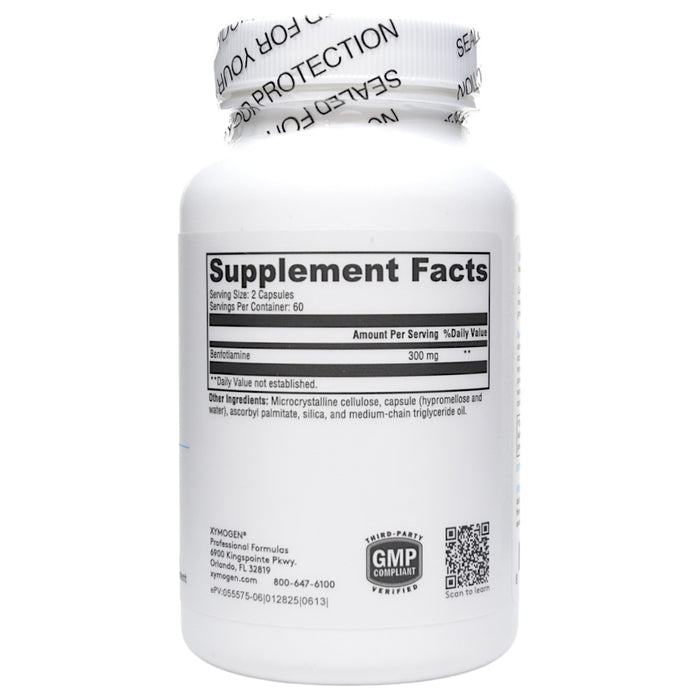 Xymogen Benfotiamine 120 capsules supplement facts label
