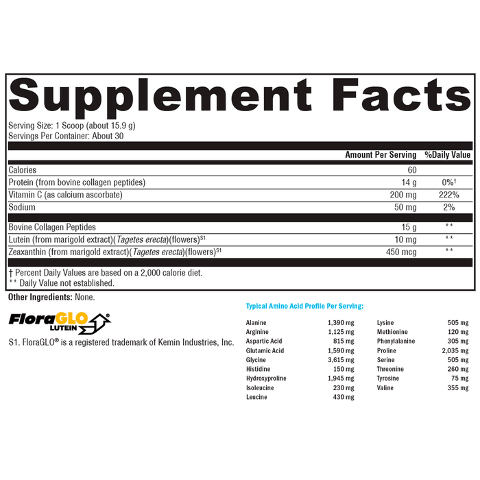 Xymogen Collagen Elite 16.8 oz supplement facts label