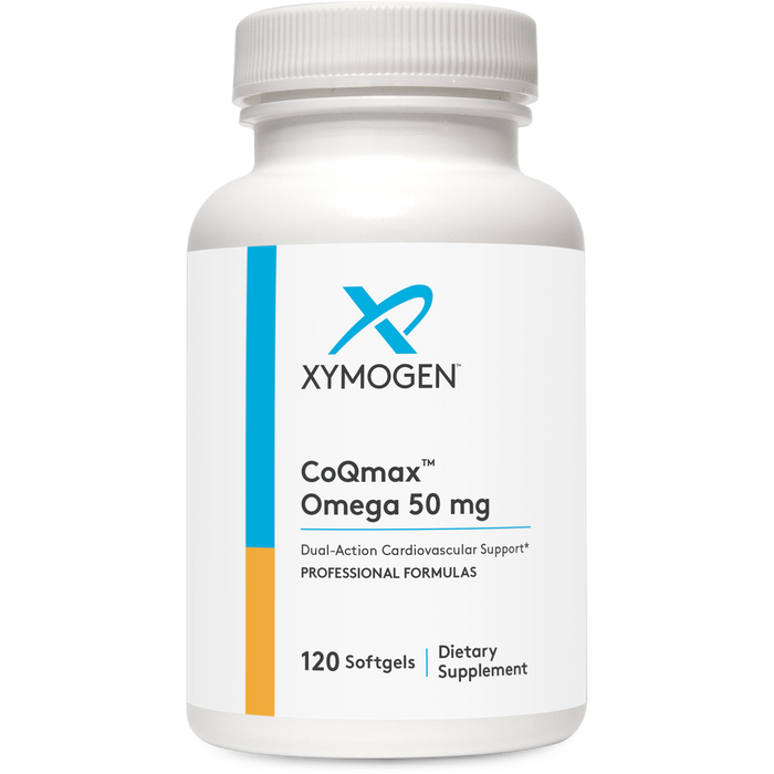 Xymogen CoQmax Omega 50 mg, 120 softgels, front of bottle