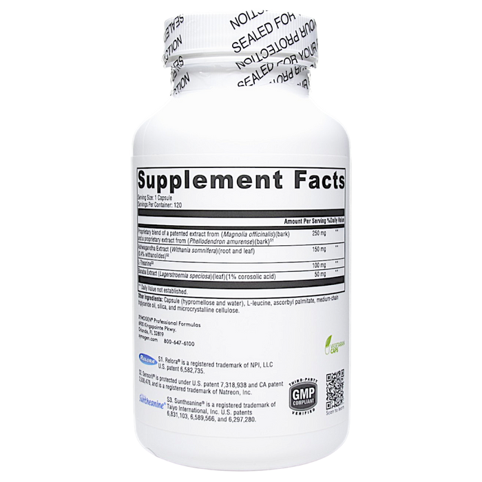 Xymogen Cortisolv 120 capsules supplement facts label