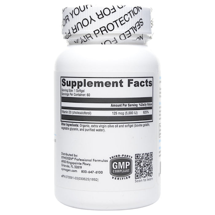 Xymogen D3 5000 60 softgels supplement facts label