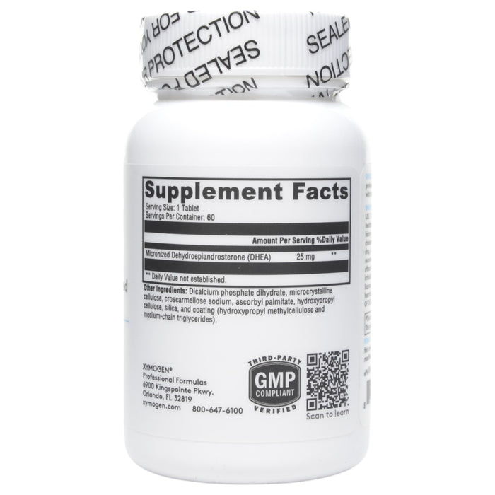 Xymogen DHEA Micronized 25 mg 60 tablets supplement facts label