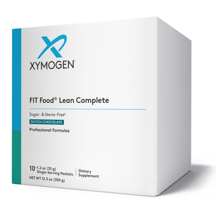 Xymogen FIT Food Lean Complete (Sugar- & Stevia-Free) Dutch Chocolate, 10 servings, front of box