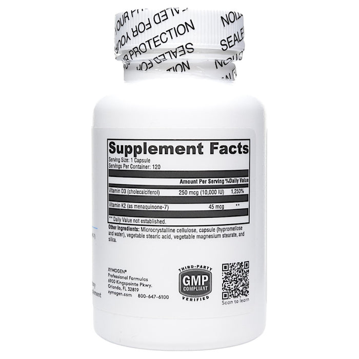 Xymogen K2-D3 10,000 120 capsules supplement facts label