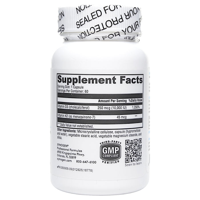 Xymogen K2-D3 10,000 60 capsules supplement facts label