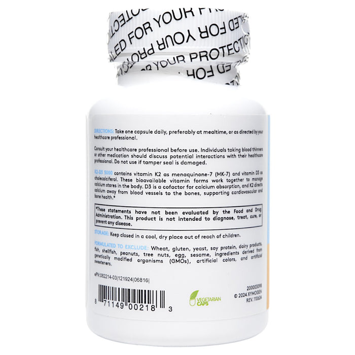 Xymogen K2-D3 5000 120 capsules directions label