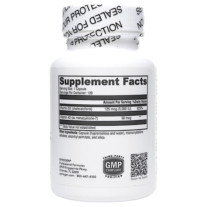 Xymogen K2-D3 5000 120 capsules supplement facts label