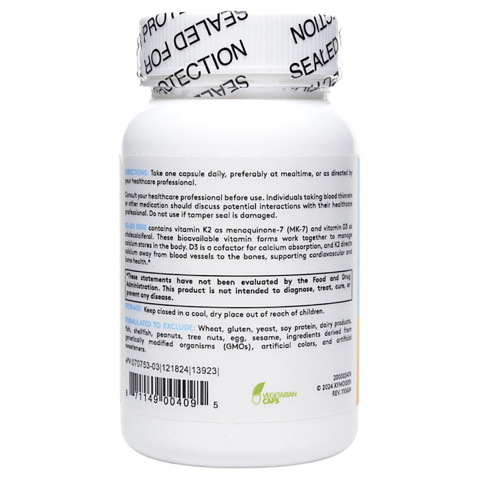Xymogen K2-D3 5000 60 capsules directions label