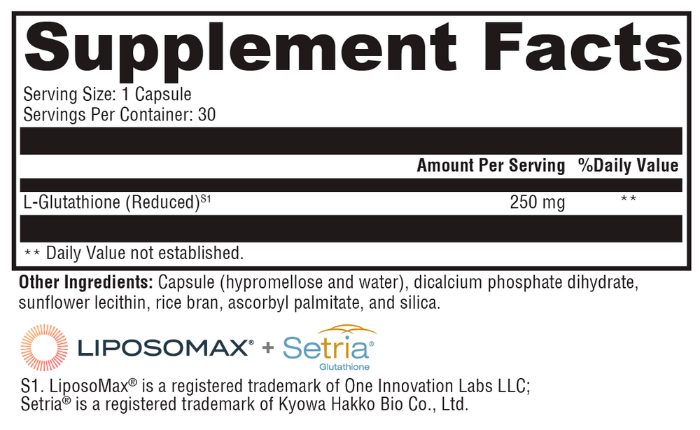 Xymogen liposomal Glutathione Supplement Facts