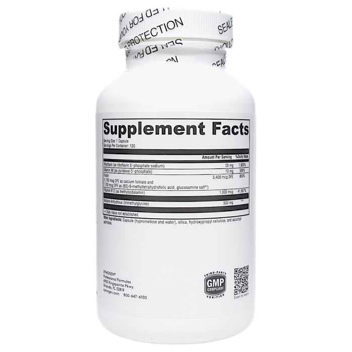 Xymogen Methyl Protect 120 capsules supplement facts label