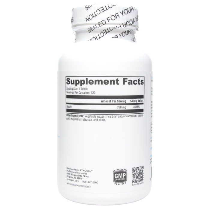 Xymogen NiaVasc 750 120 tablets supplement facts label