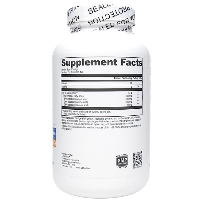 Xymogen Omega MonoPure 1300 EC 120 softgels supplement facts label