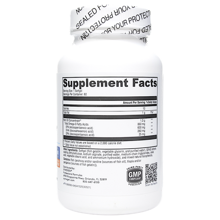 Xymogen Omega MonoPure 1300 EC 60 softgels supplement facts label