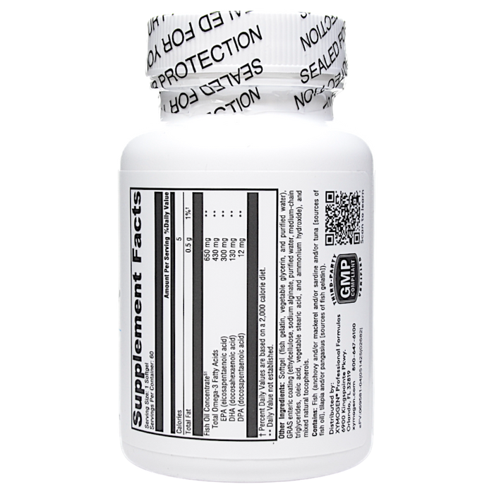 Xymogen Omega MonoPure 650 EC 60 softgels supplement facts label
