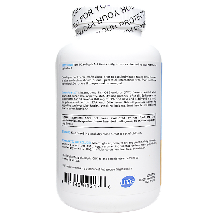Xymogen OmegaPure 820 120 softgels directions label