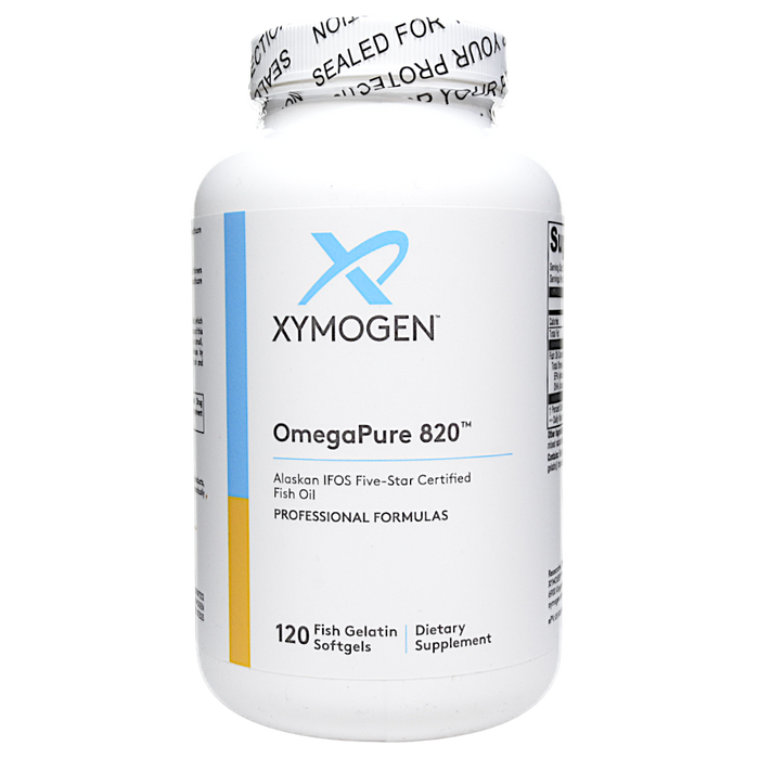 Xymogen OmegaPure 820, 120 softgels, front of bottle