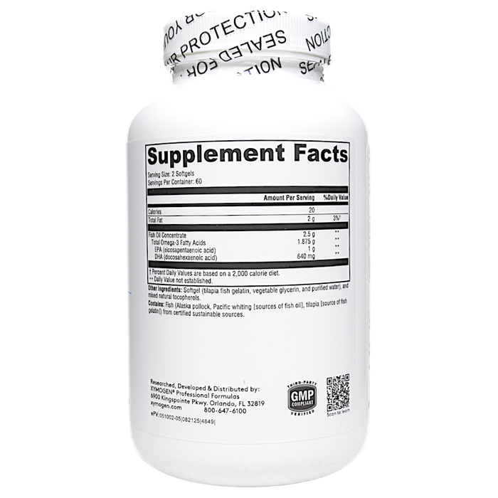 Xymogen OmegaPure 820 120 softgels supplement facts label